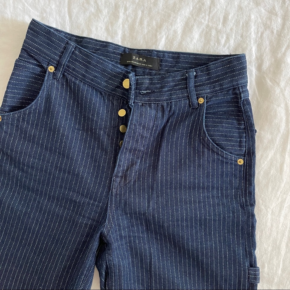 Zara Pinstripe Denim Carpenter Shorts - Picture 2 of 4